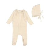 BEE & DEE 2PC EYELET COLLAR FOOTIE WITH BONNET